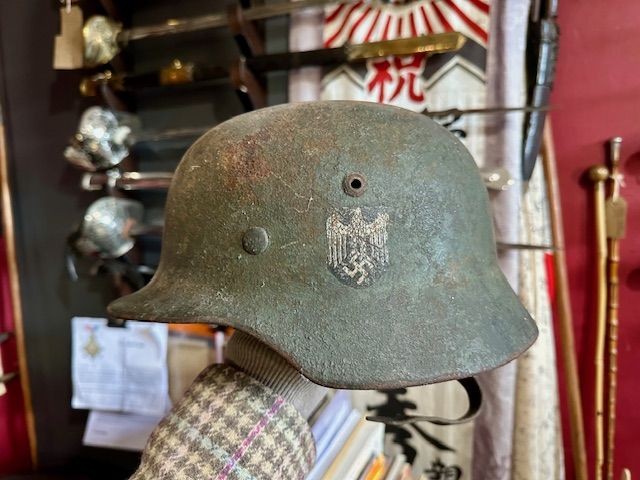 b2ap3_large_WW2-M40-Helmet-1 ***NOW SOLD***WW2 German M35 '1939' Dated, Maker Marked and Named Single Decal Helmet. - Armoury Antiques | Marlborough Antiques