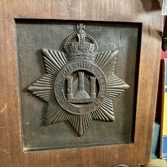 b2ap3_large_WW1-Devonsgire-Regiment-Plaque ***NOW SOLD***A Large WW1 Period (1914-1918) Hand-Carved Wooden Devonshire Regimental Crest in Frame. - Armoury Antiques | Marlborough Antiques