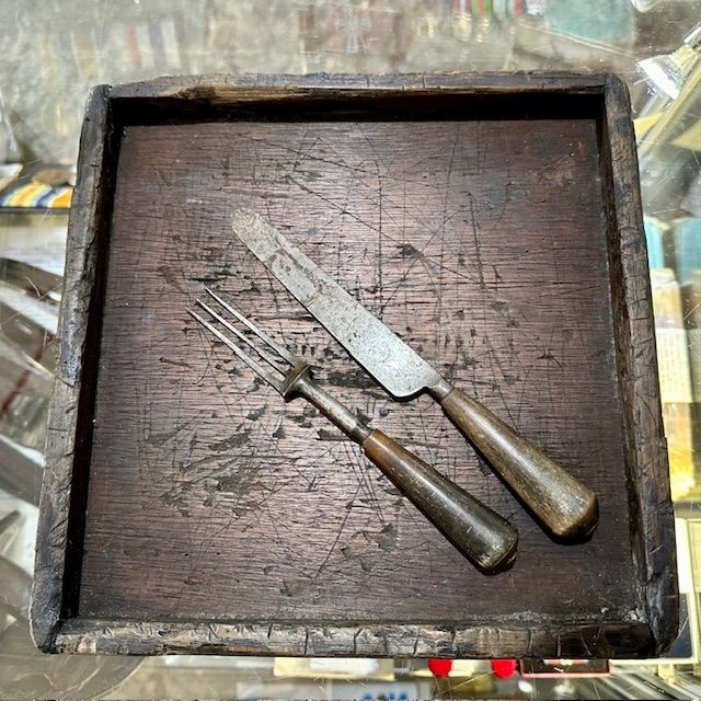 b2ap3_large_Antique-Naval-Wooden-Square-Plate ***NOW SOLD**Very Rare c1805 Royal Naval Wooden Square Plate and Knife and Fork. - Armoury Antiques | Marlborough Antiques