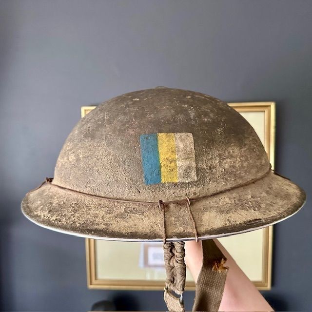 b2ap3_large_WW2-Helmet-1 ***NOW SOLD***WW2 Unit Marked Brodie Helmet Complete with Liner/ Chin Strap. Maker marked and Dated. - Armoury Antiques | Marlborough Antiques