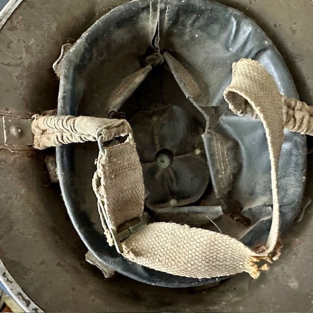 b2ap3_large_WW2-Helmet-2 ***NOW SOLD***WW2 Unit Marked Brodie Helmet Complete with Liner/ Chin Strap. Maker marked and Dated. - Armoury Antiques | Marlborough Antiques