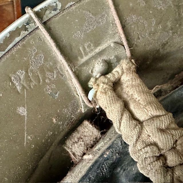 b2ap3_large_WW2-Helmet-3 ***NOW SOLD***WW2 Unit Marked Brodie Helmet Complete with Liner/ Chin Strap. Maker marked and Dated. - Armoury Antiques | Marlborough Antiques